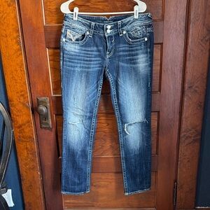 Vigoss Women's Dark Blue Distressed Chelsea Boyfriend Jeans